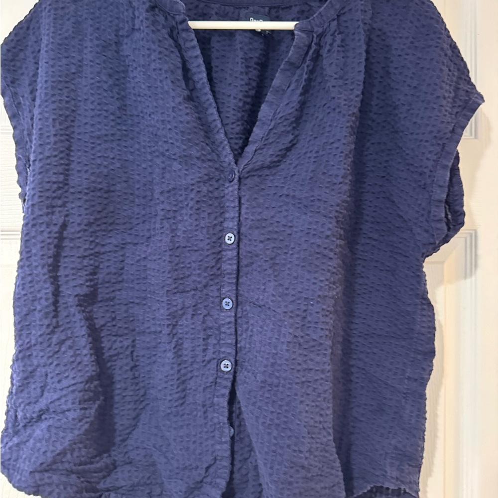 GapBody Gauze Navy Short Sleeve button down and short Set - Picture 4 of 5